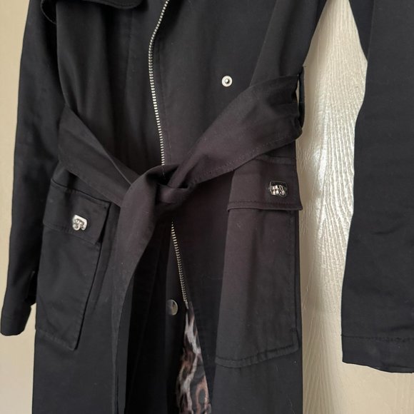 Excellent Trendy Trench Coat Belt Cotton Small 4 Above Knee Animal Print Lining - Picture 8 of 10